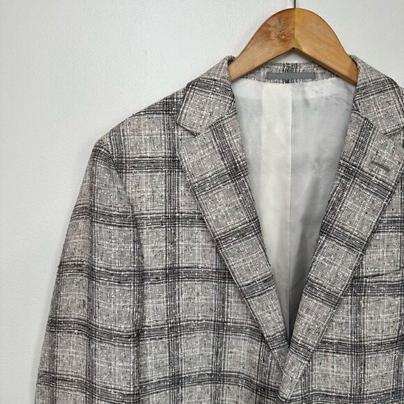 Suitsupply Men’s Textured Linen Blend Havana FL Cream Grey Black Check Windowpan - Picture 4 of 16